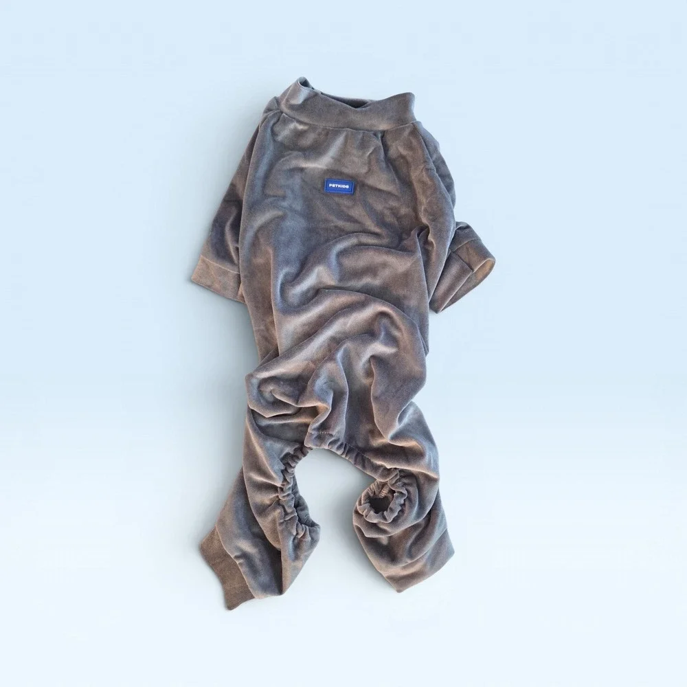 Gray Velvet Pet Pajamas Jumpsuit Dog Cat Four-Leg XL